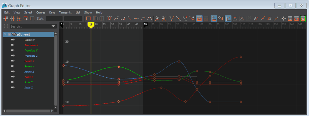 3D animation graph in autodesk maya
