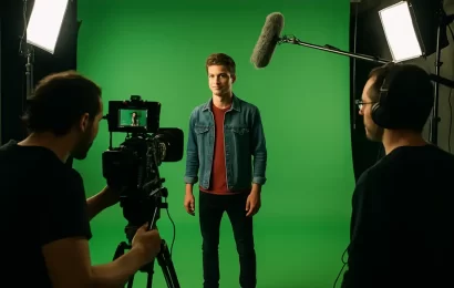 Student using green screen VFX setup at animation college